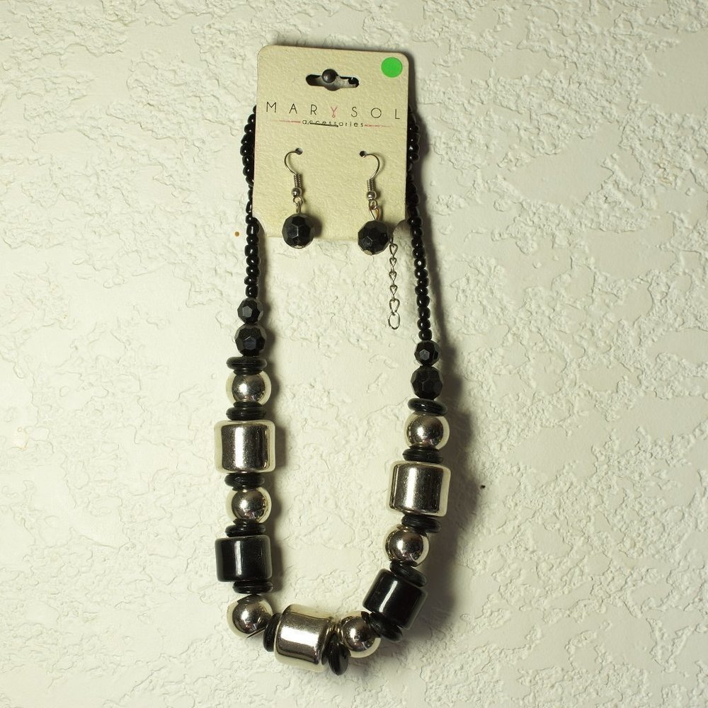 Black Bead Necklace and Earring Set